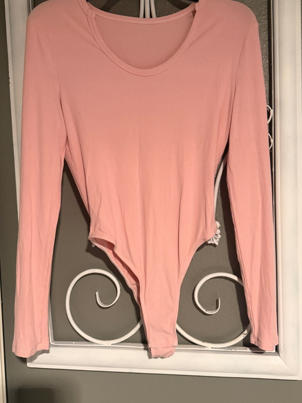 Long Sleeve Pink Ribbed Bodysuit - Women Tops